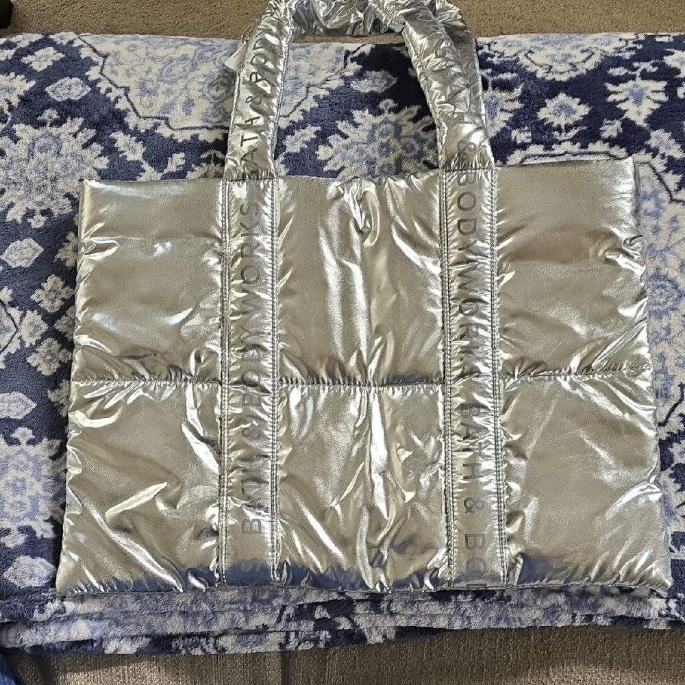 Bath & Body Works Silver Puffy Tote Bag
